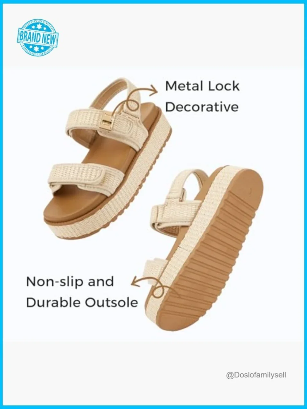 Raffia Platform Wedge Sandals Open Toe Slingback Adjustable Double Strap Summer